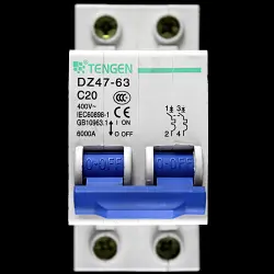 TENGEN 20 AMP CURVE C 6kA DOUBLE POLE MCB CIRCUIT BREAKER DZ47-63