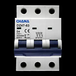 CHANA 4 AMP CURVE D 6kA TRIPLE POLE MCB CIRCUIT BREAKER DZ47-63