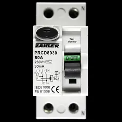 ZAHLER 80 RCD DOUBLE POLE 30mA TYPE AC PCRD8030