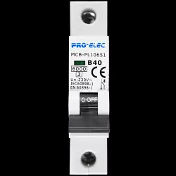 PRO-ELEC 40 AMP CURVE B 6kA MCB CIRCUIT BREAKER PL10651