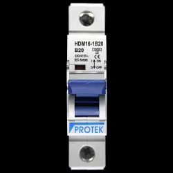 PROTEK 20 AMP CURVE B 10kA MCB CIRCUIT BREAKER HDM16-1B20