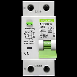 ROLEC 10 AMP CURVE C 6kA 30mA DOUBLE POLE RCBO TYPE AC ACEQ0060