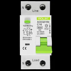 ROLEC 16 AMP CURVE C 6kA 30mA DOUBLE POLE RCBO TYPE AC ACEQ0100