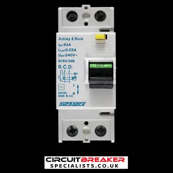 ASHLEY & ROCK 63 AMP 30mA DOUBLE POLE RCD TYPE AC RC63/30G SUPASAFE