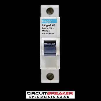 HAGER 6 AMP TYPE 2 M6 MCB CIRCUIT BREAKER M606 45