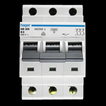 HAGER 6 AMP CURVE B 10kA TRIPLE POLE MCB CIRCUIT BREAKER NB306 462306