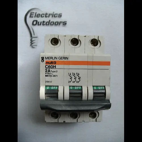MERLIN GERIN 2 AMP TYPE 2 M9 TRIPLE POLE MCB  BREAKER C60H MULTI 9 25612 3 A