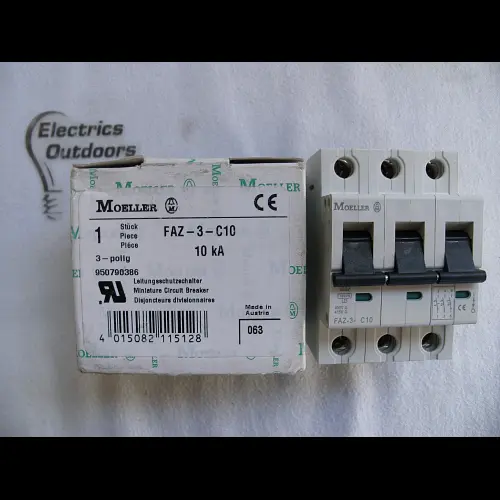 MOELLER 10 AMP CURVE C 10kA TRIPLE POLE MCB CIRCUIT BREAKER FAZ-3-C10 950790386