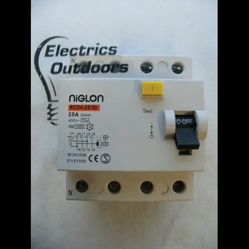NIGLON 25 AMP 30mA FOUR POLE RCD RCCB TYPE AC RCD4-25/30