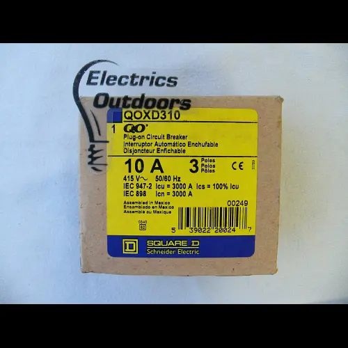 SQUARE D 10 AMP CURVE D 3kA TRIPLE POLE MCB CIRCUIT BREAKER QOX QOXD310