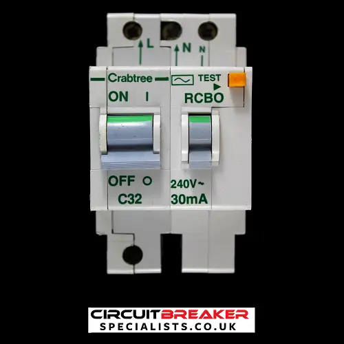 CRABTREE 32 AMP CURVE C 10kA 30mA DOUBLE POLE RCBO TYPE AC POLESTAR