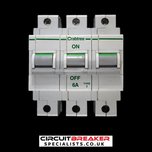 CRABTREE 6 AMP TYPE 2 M9 TRIPLE POLE MCB CIRCUIT BREAKER POLESTAR