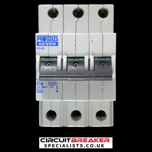 PROTEUS 16 AMP CURVE C 10kA TRIPLE POLE MCB CIRCUIT BREAKER GEYER 31016/3