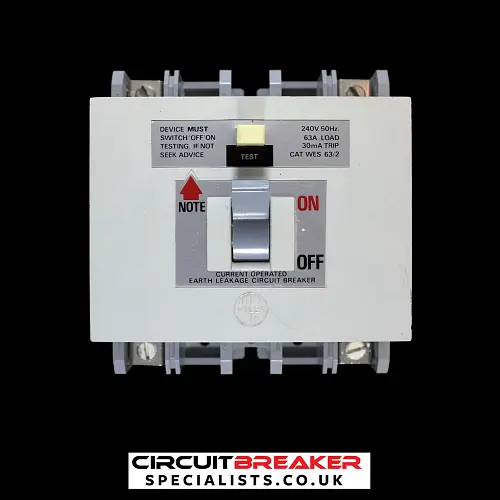 WYLEX 63 AMP 30mA DOUBLE POLE ELCB RCCB RCD WES 63/2