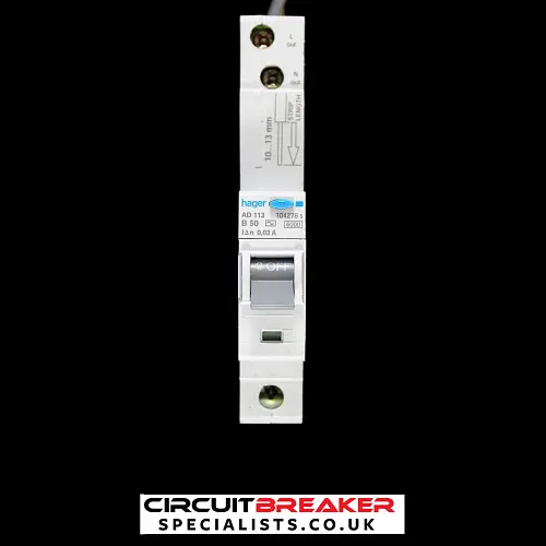 HAGER 50 AMP CURVE B 6kA 30mA RCBO TYPE AC AD113 104278
