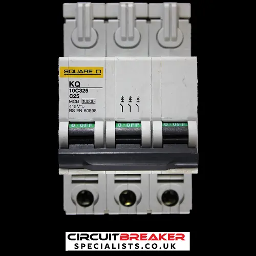 SQUARE D 25 AMP CURVE C 10kA TRIPLE POLE MCB CIRCUIT BREAKER KQ 10C325