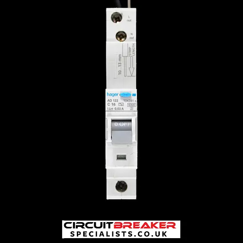 HAGER 16 AMP CURVE C 6kA 30mA RCBO TYPE AC AD122 104281