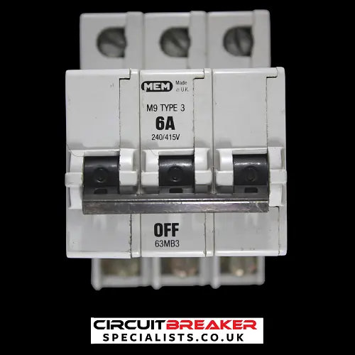 MEM 6 AMP TYPE 3 M9 TRIPLE POLE MCB CIRCUIT BREAKER 63MB3