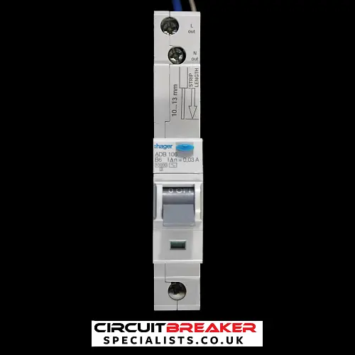 HAGER 6 AMP CURVE B 10kA 30mA RCBO TYPE AC 106746 ADB106