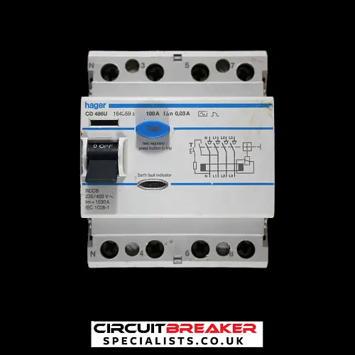 HAGER 100 AMP 30mA FOUR POLE RCCB RCD CD 486U 164359