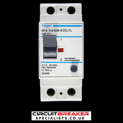 HAGER 25 AMP 30mA DOUBLE POLE RCD TYPE AC U724 U2 20468
