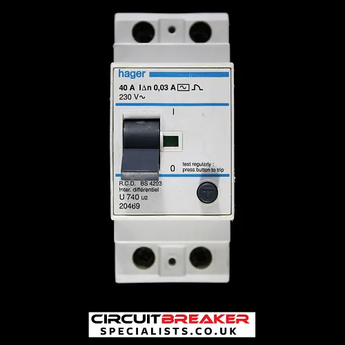 HAGER 40 AMP 30mA DOUBLE POLE RCD TYPE AC U740 U2 20469