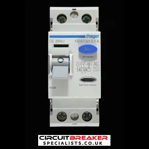 HAGER 100 AMP 100mA DOUBLE POLE RCCB RCD TYPE AC 165175 CE284U