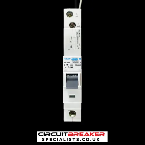 HAGER 45 AMP CURVE B 6kA 30mA RCBO TYPE AC AD112 104277