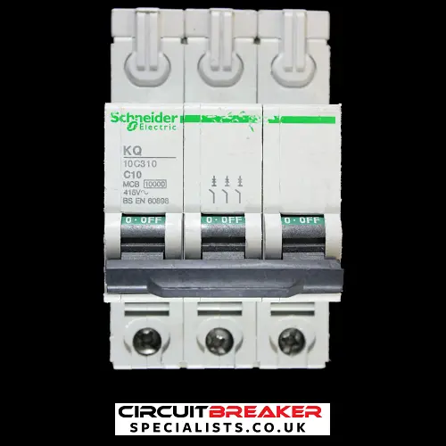 SCHNEIDER 10 AMP CURVE C 10kA TRIPLE POLE MCB CIRCUIT BREAKER KQ 10C310