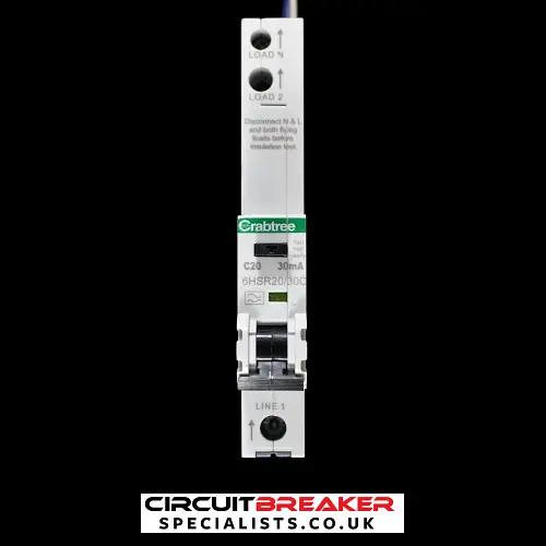 CRABTREE 20 AMP CURVE C 10kA 30mA RCBO TYPE A 6HSR20/30C LOADSTAR