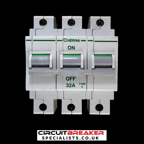 CRABTREE 32 AMP TYPE 2 M9 TRIPLE POLE MCB CIRCUIT BREAKER POLESTAR