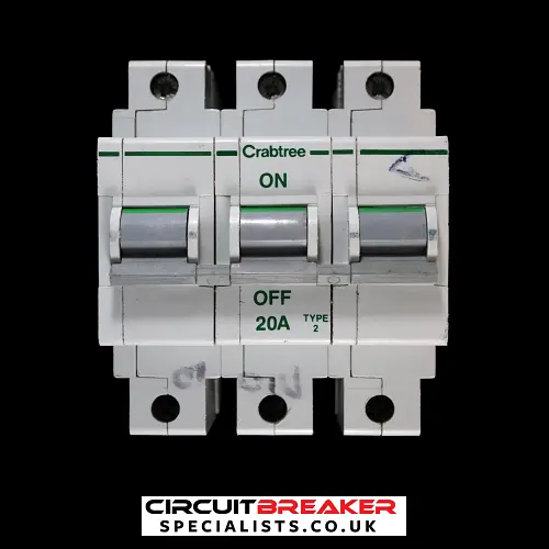 CRABTREE 20 AMP TYPE 2 M9 TRIPLE POLE MCB CIRCUIT BREAKER POLESTAR