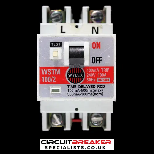 WYLEX 100 AMP 100mA 500mS DOUBLE POLE TIME DELAYED RCCB RCD WSTM100/2
