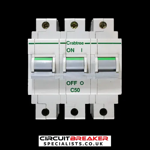 CRABTREE 50 AMP CURVE C 16kA TRIPLE POLE MCB CIRCUIT BREAKER POLESTAR