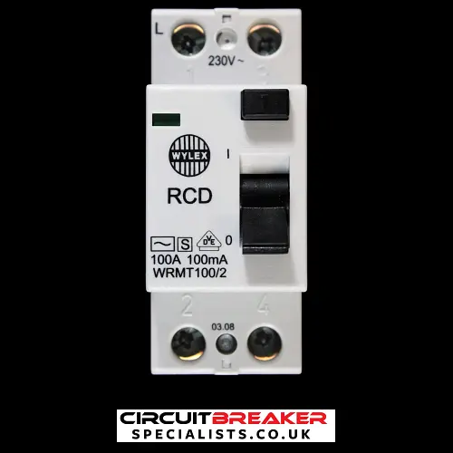 WYLEX 100 AMP 100 mA DOUBLE POLE TIME DELAY RCD WRMT100/2