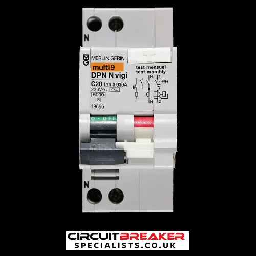 MERLIN GERIN 20 AMP CURVE C 6kA 30 MA DOUBLE POLE RCBO TYPE AC DPN N VIGI 19666