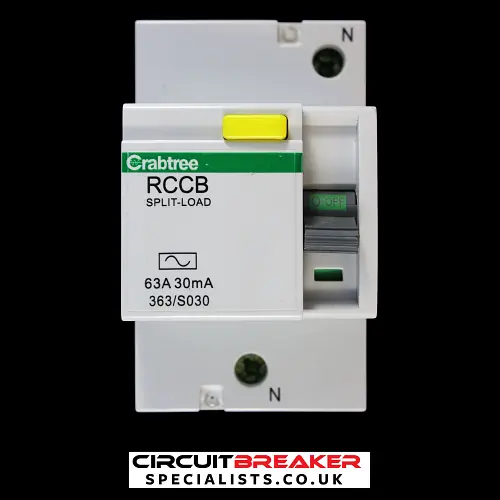 CRABTREE 63 AMP 30mA DOUBLE POLE RCCB RCD STARBREAKER 363/S030 SPLIT LOAD