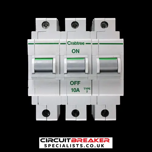 CRABTREE 10 AMP TYPE 2 M9 TRIPLE POLE MCB CIRCUIT BREAKER POLESTAR