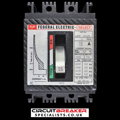 FEDERAL ELECTRIC 15 AMP 22kA TRIPLE POLE MCCB SELECT HEF3P15