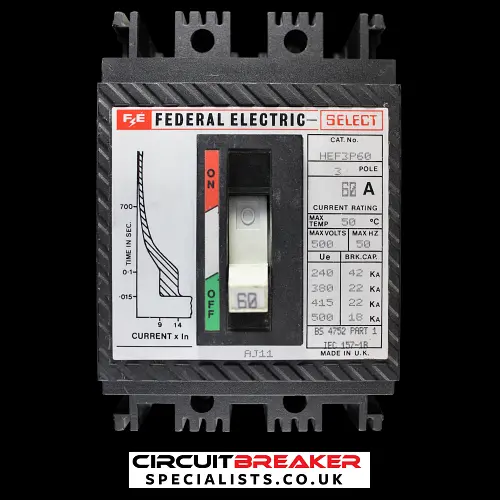 FEDERAL ELECTRIC 60 AMP 22kA TRIPLE POLE MCCB HEF3P60 SELECT