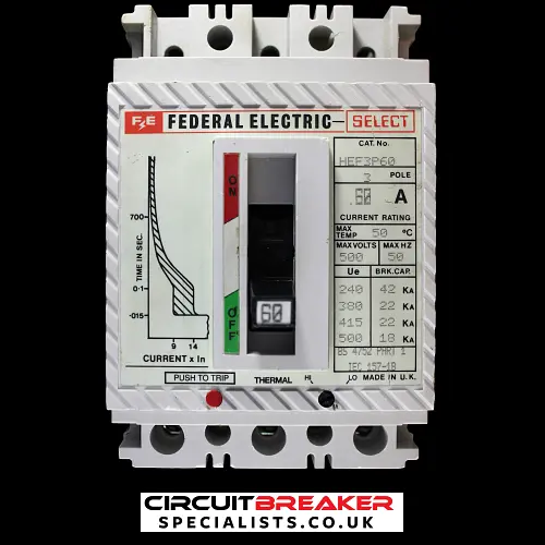 FEDERAL ELECTRIC 60 AMP 22kA TRIPLE POLE MCCB SELECT HEF3P60