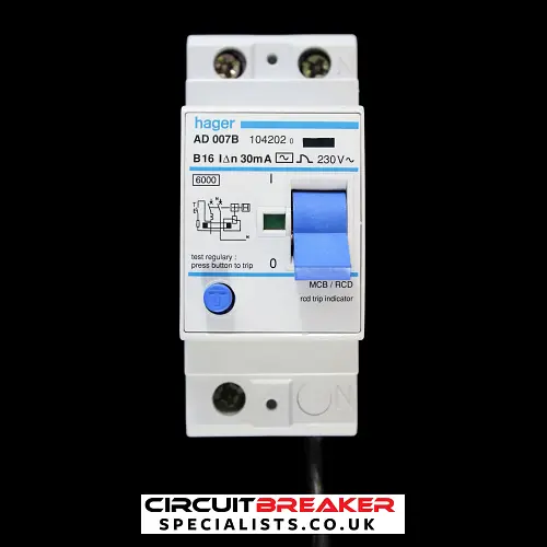 HAGER 16 AMP CURVE B 6kA 30mA DOUBLE POLE RCBO TYPE AC AD007B 104202