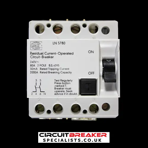 MK 80 AMP 30mA DOUBLE POLE RCCB RCD LN 5780