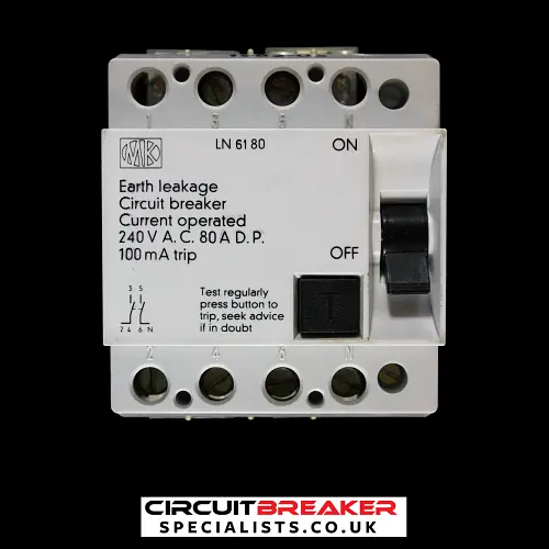 MK 80 AMP 100mA DOUBLE POLE ELCB RCCB RCD LN 6180