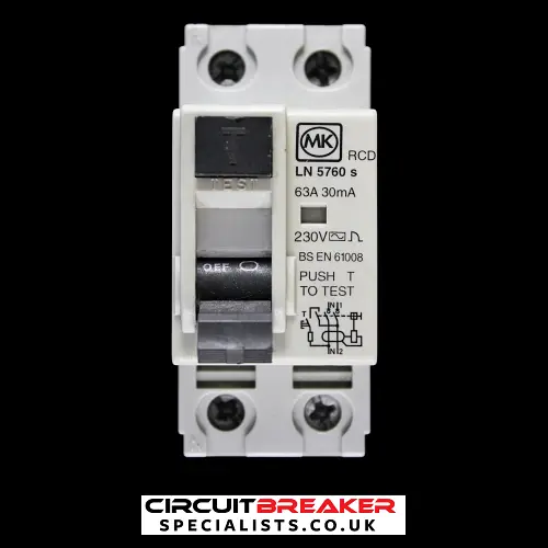 MK 63 AMP 30mA DOUBLE POLE RCD TYPE AC 230V LN 5760s