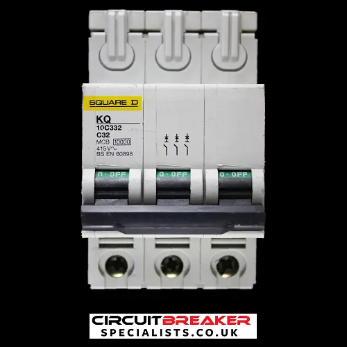 SQUARE D 32 AMP CURVE C 10kA TRIPLE POLE MCB CIRCUIT BREAKER KQ 10C332