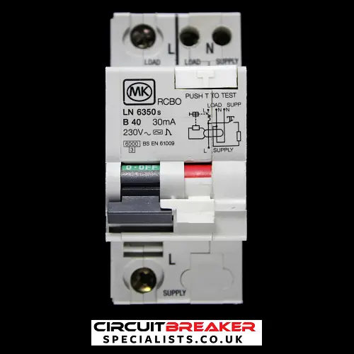MK 40 AMP CURVE B 6kA 30mA DOUBLE POLE RCBO RCD MCB LN 6350s