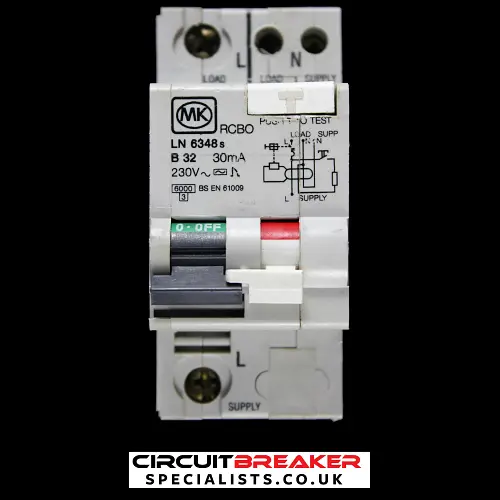 MK 32 AMP CURVE B 6kA 30mA DOUBLE POLE RCBO TYPE AC LN 6348s