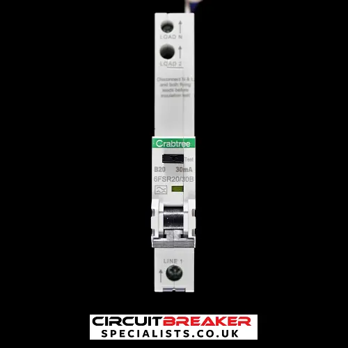 CRABTREE 20 AMP CURVE B 6kA 30mA RCBO TYPE A LOADSTAR 6FSR20/30B