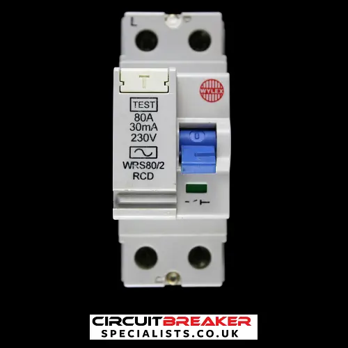 WYLEX 80 AMP 30mA DOUBLE POLE RCD TYPE AC WRS80/2 RED